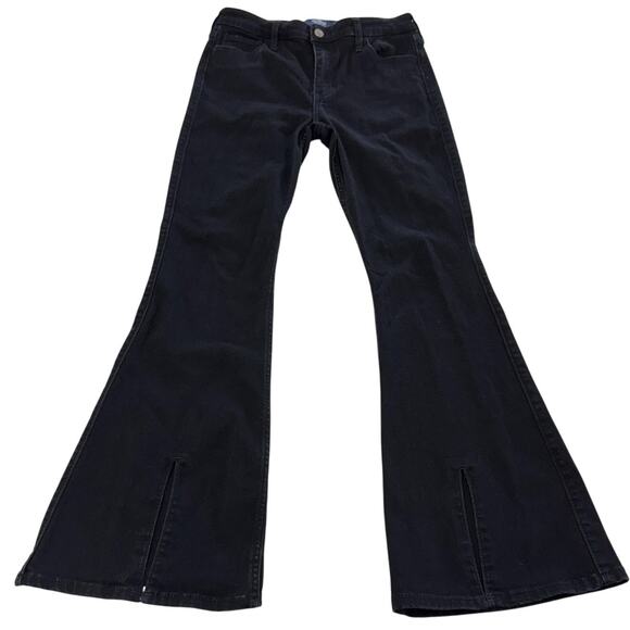Hollister Jeans Womens 29x31 Black High Rise Flare Front Slit Stretch Denim - Picture 1 of 7